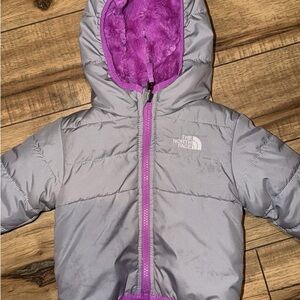 The North Face Light Gray Jacket with Purple Interior